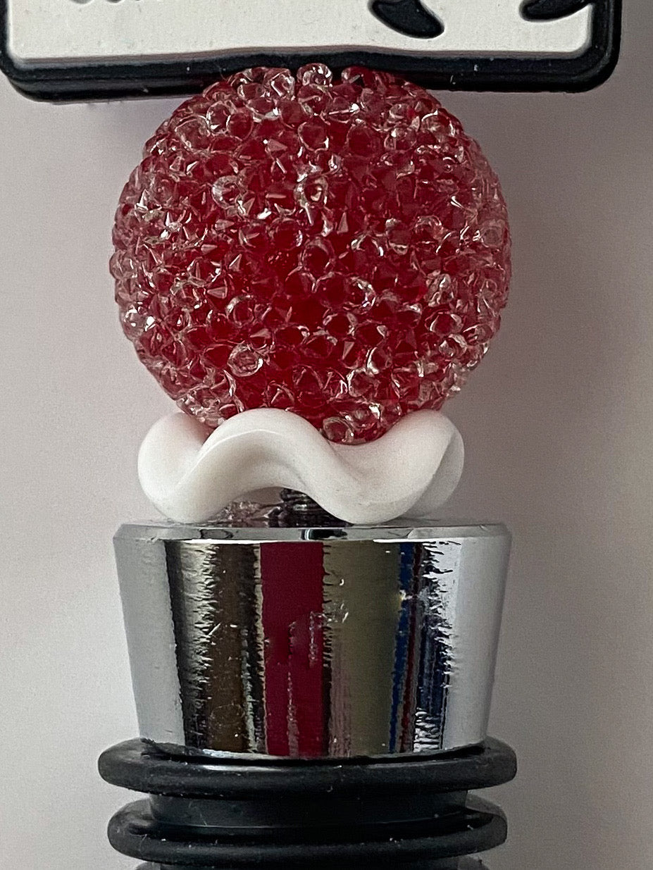 Red and white wine lover wine stopper with red and white accent beads, handmade gift for wine lovers