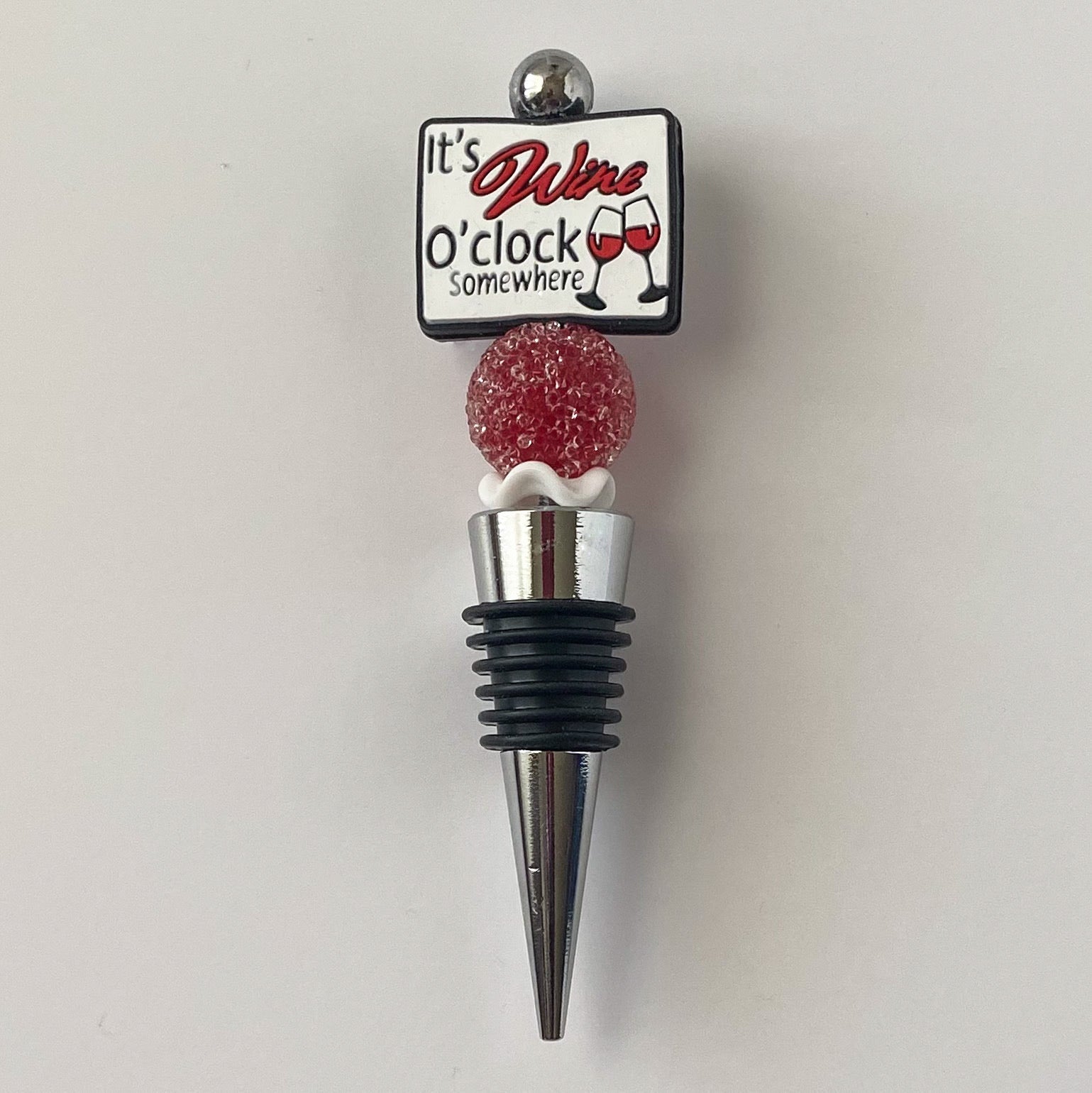 Red and white wine lover wine stopper with red and white accent beads, handmade gift for wine lovers